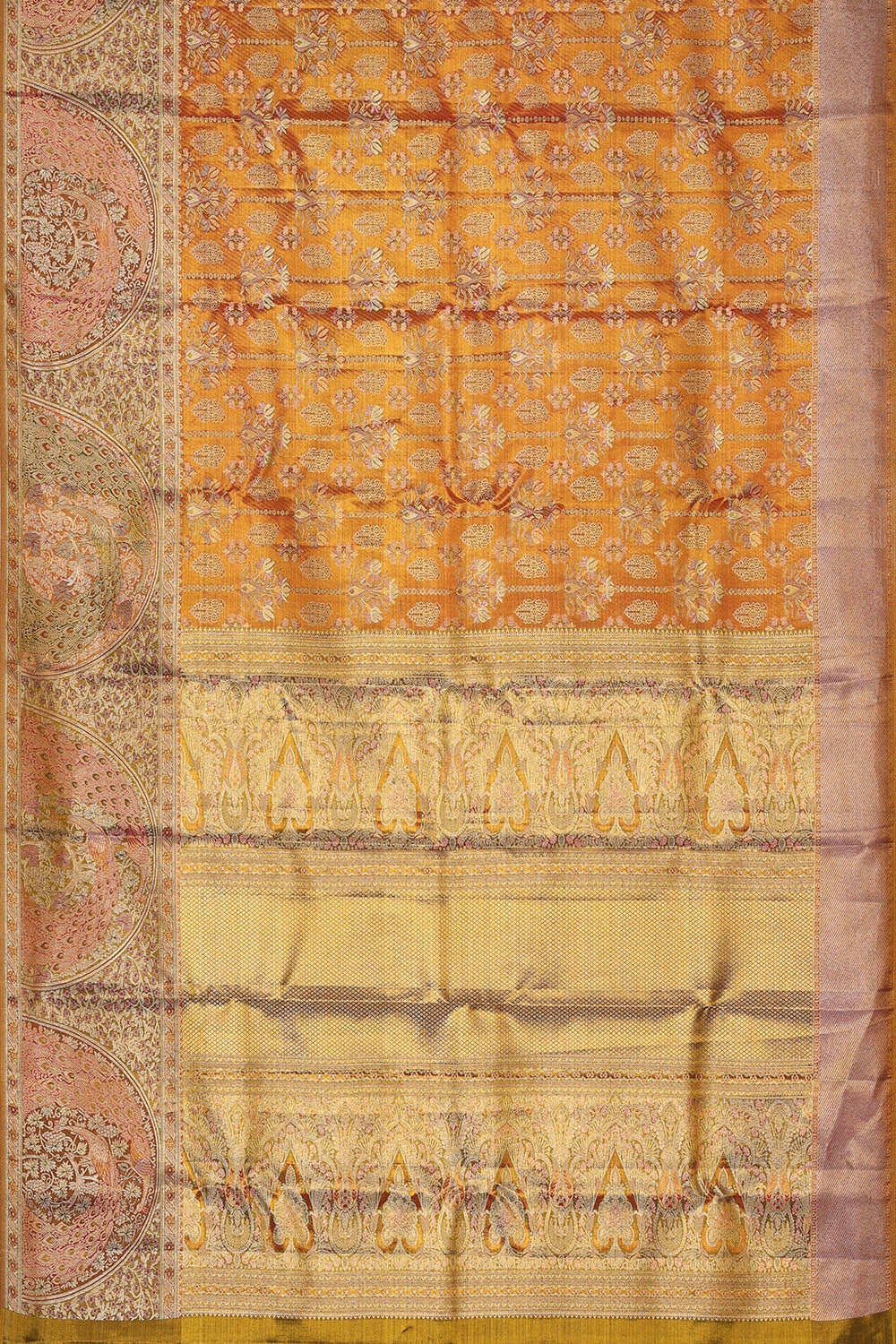 Image of Kanchipattu Golden Orange Brocade Saree