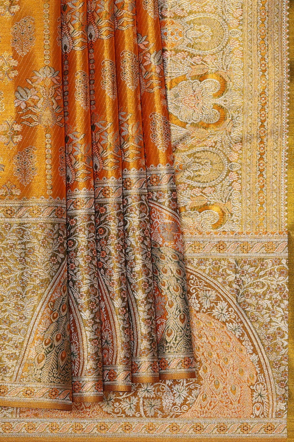 Image of Kanchipattu Golden Orange Brocade Saree