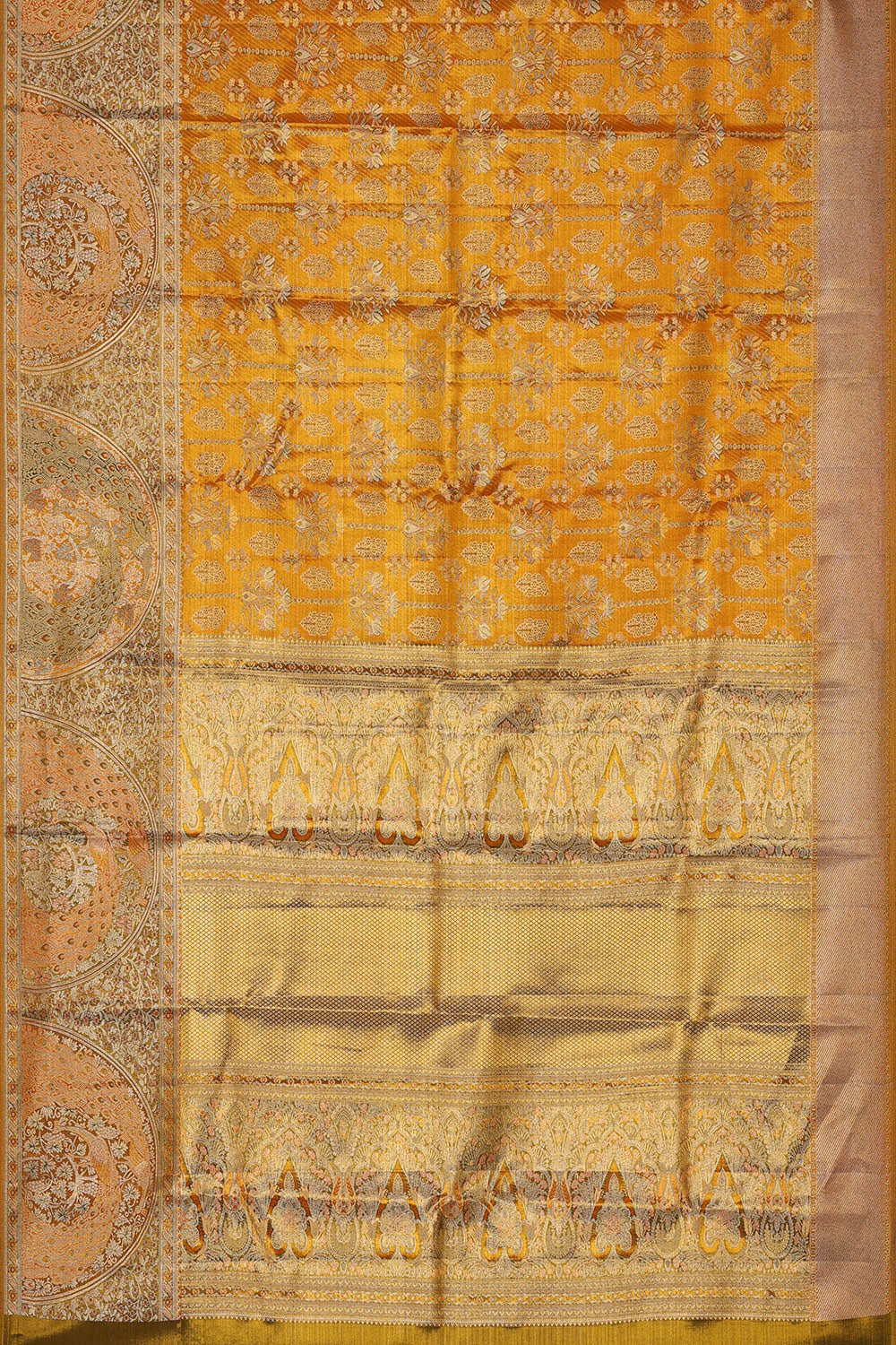 Kanchipattu Golden Orange Brocade Saree