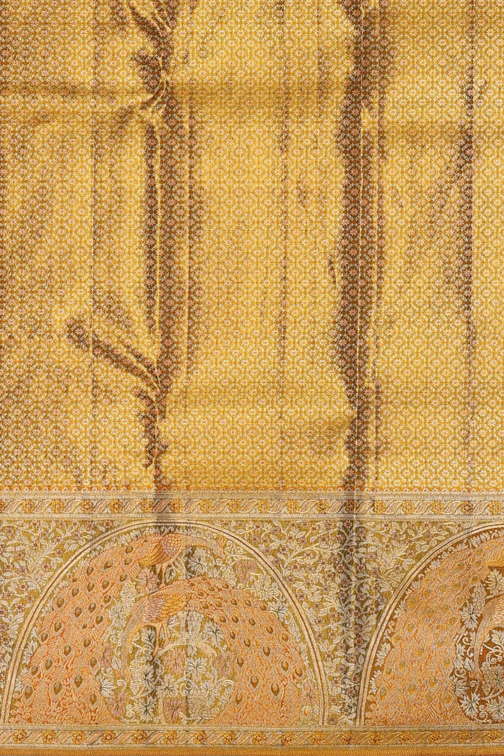 Image of Kanchipattu Golden Orange Brocade Saree