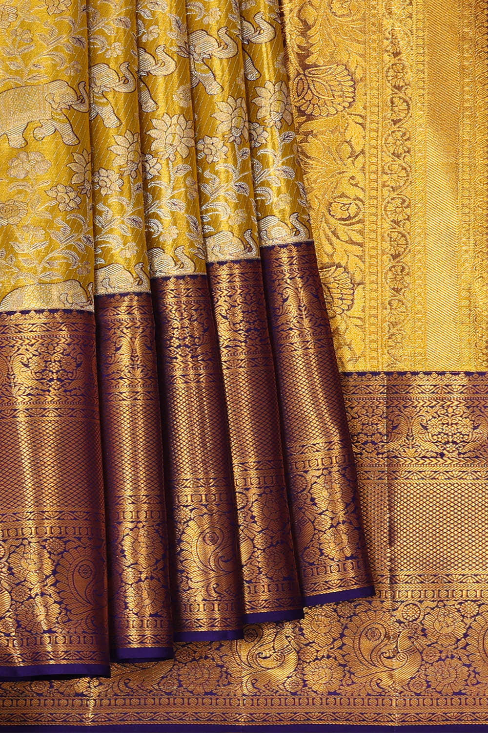 Image of Kanchipattu Golden Yellow Tissue Brocade Saree