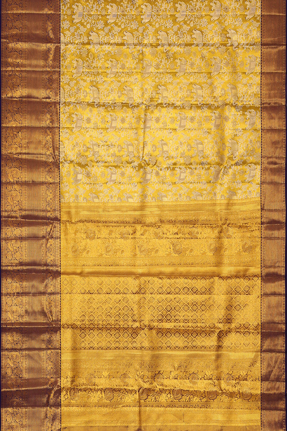 Image of Kanchipattu Golden Yellow Tissue Brocade Saree