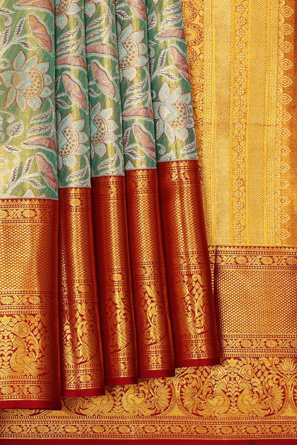 Image of Kanchipattu Sea Green Tissue Brocade Saree