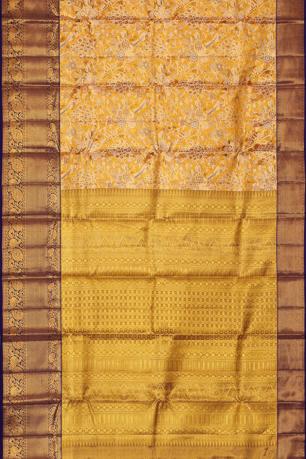 Image of Kanchipattu Golden Orange Tissue Brocade Saree