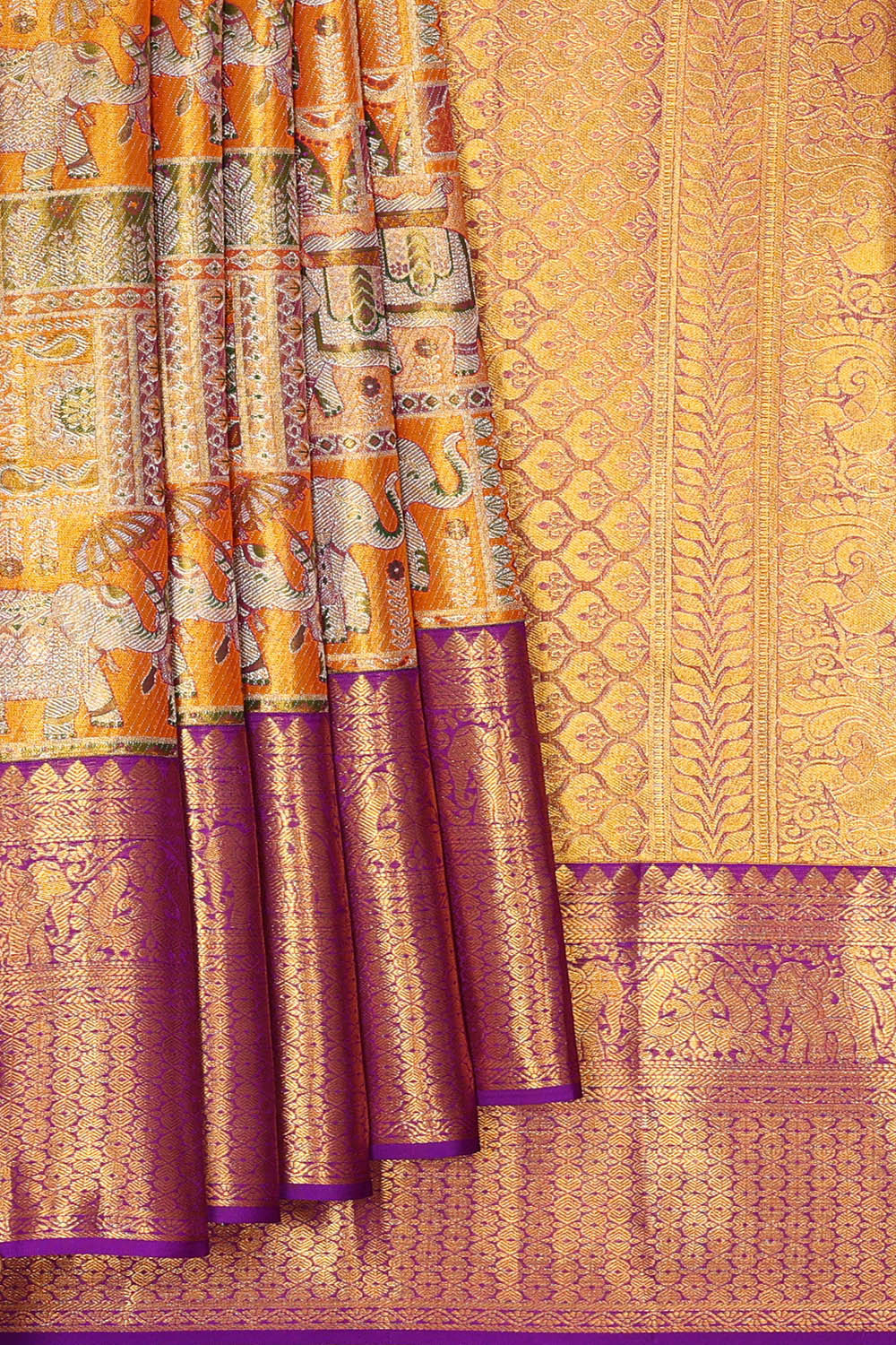 Image of Kanchipattu Orange Tissue Brocade Saree
