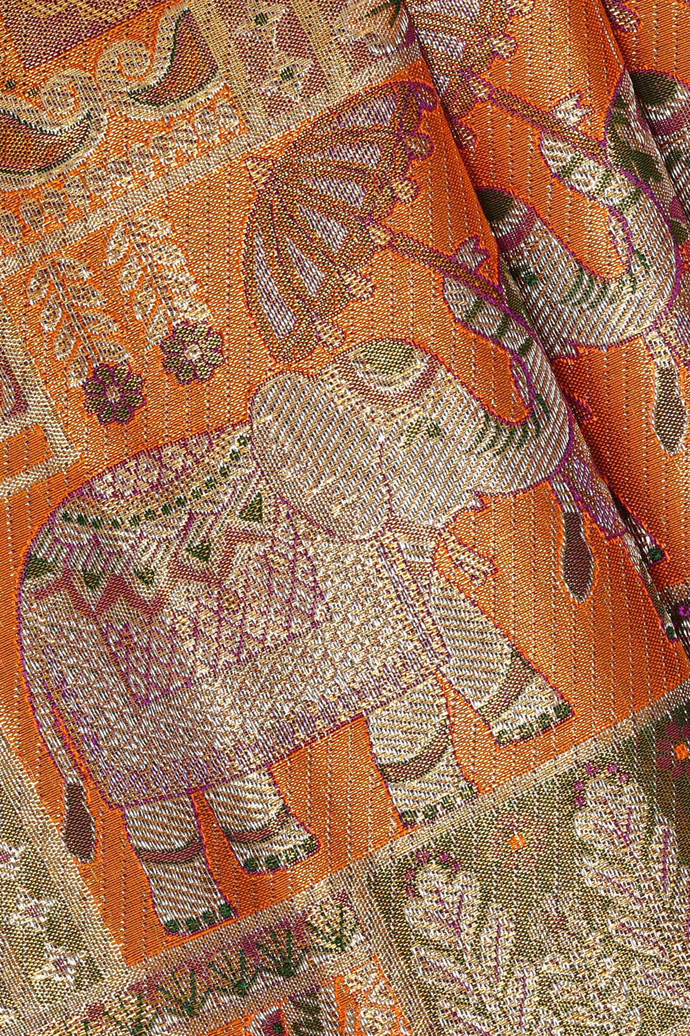 Image of Kanchipattu Orange Tissue Brocade Saree