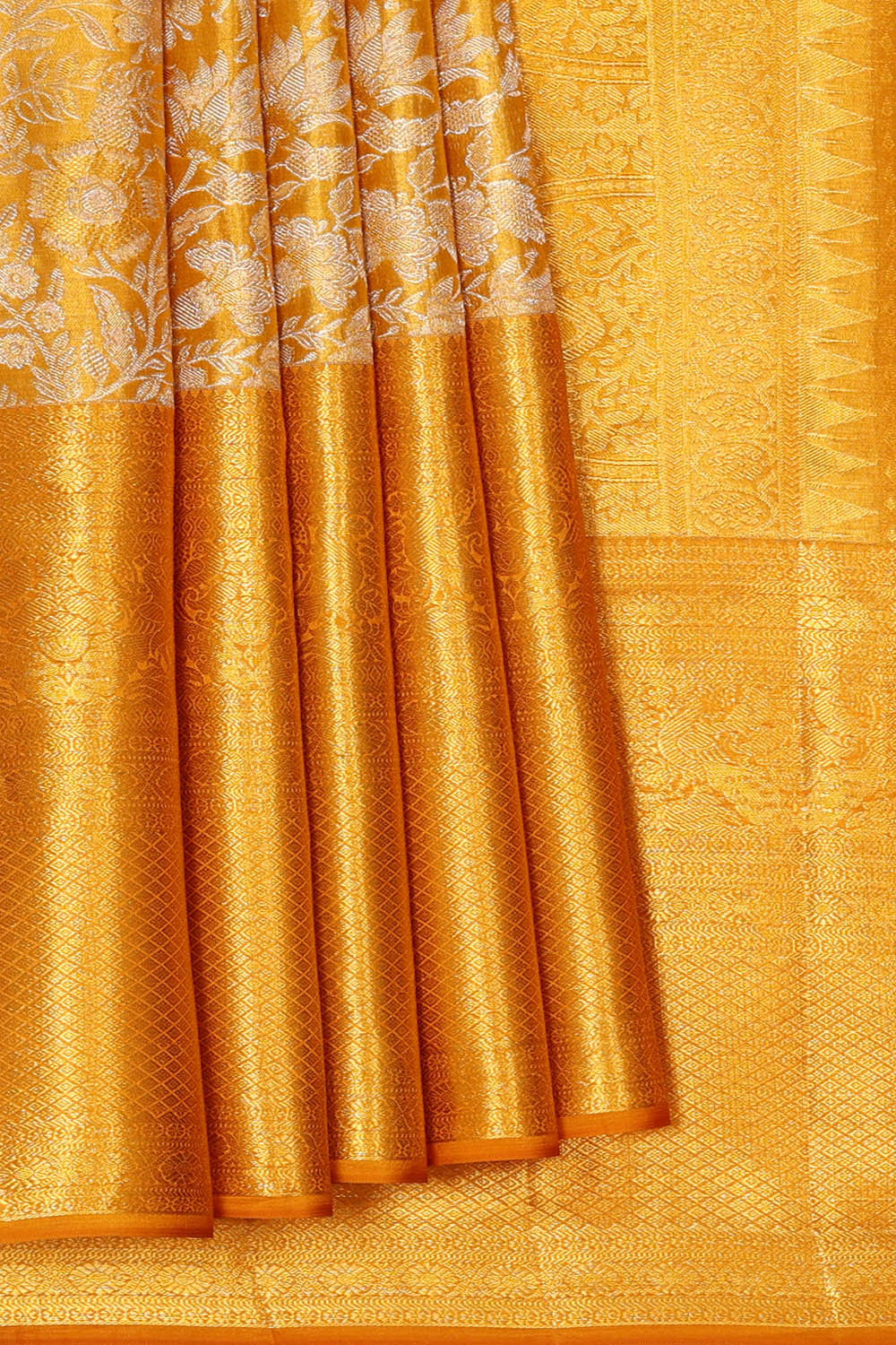 Image of Kanchipattu Golden Yellow Tissue Brocade Saree