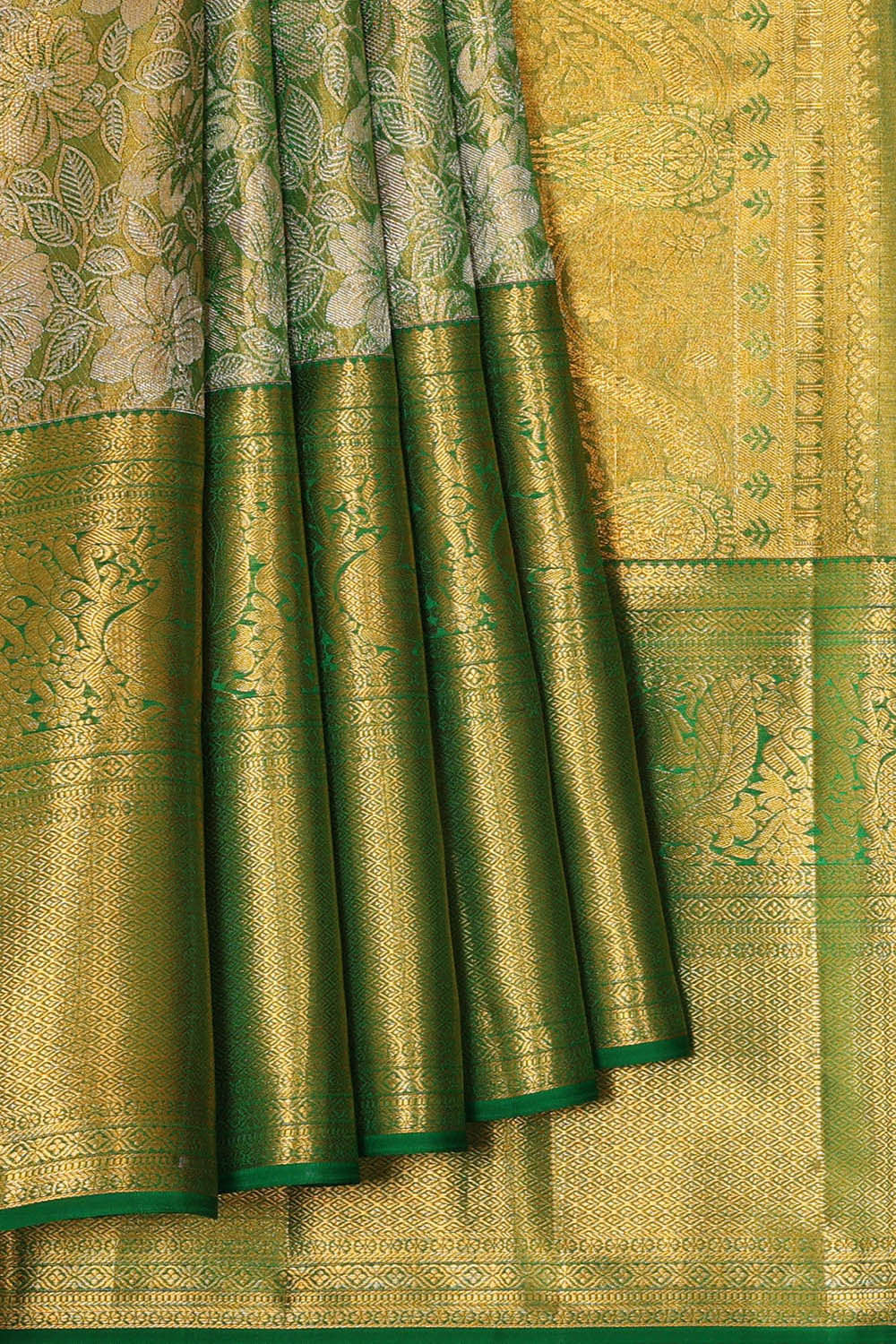 Image of Kanchipattu Dark Green Tissue Brocade Saree