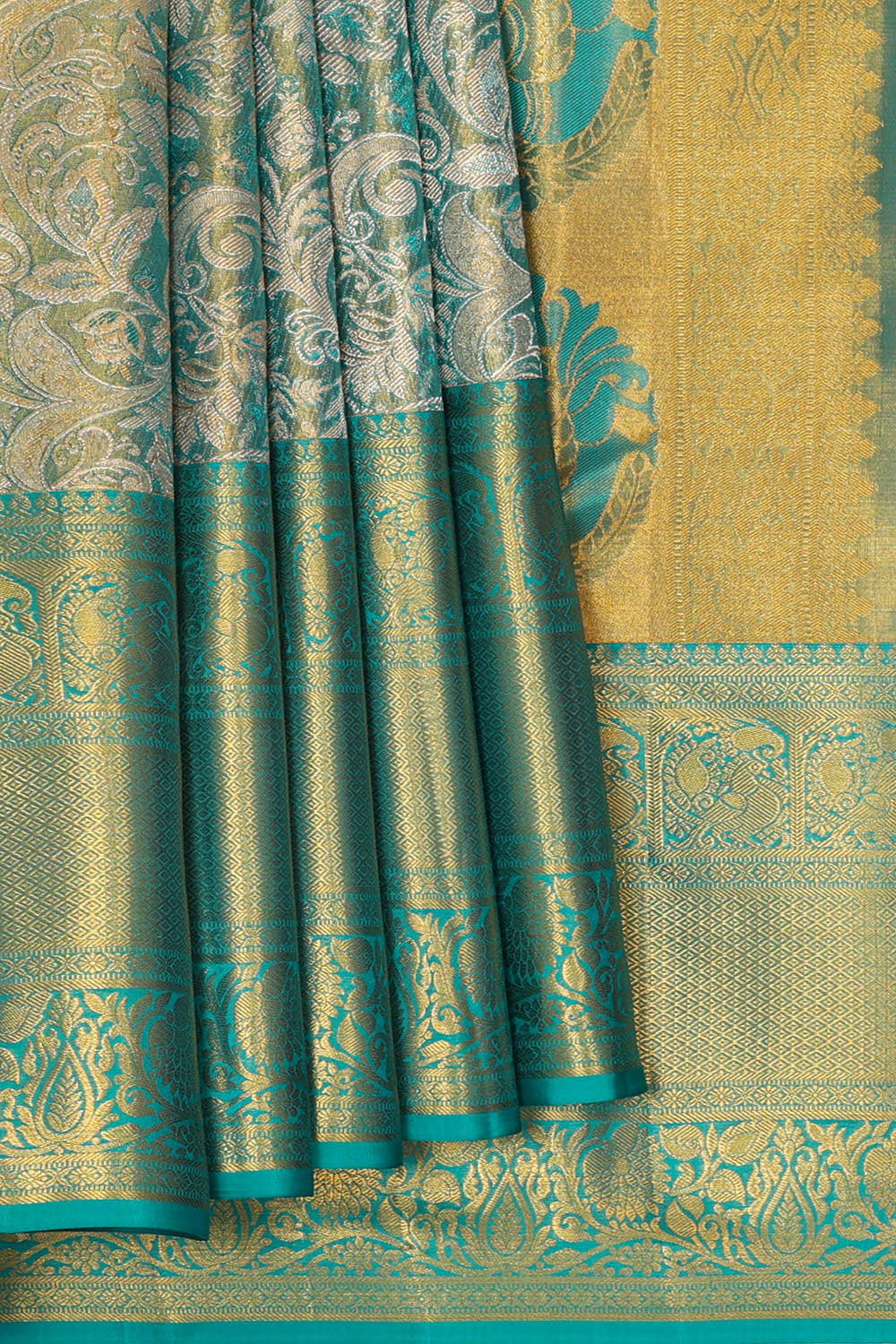 Image of Kanchipattu Blue Tissue Brocade Saree