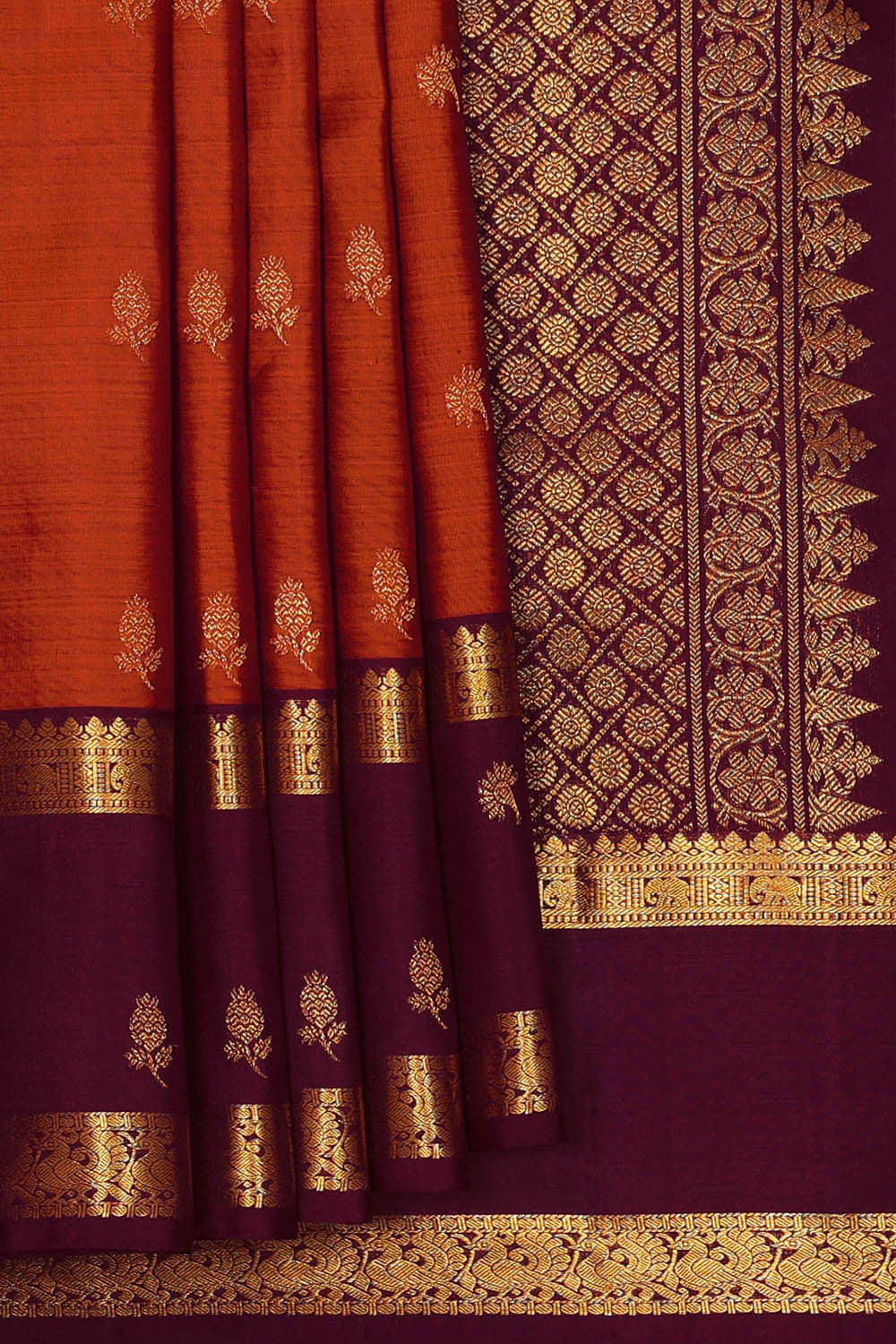 Image of Kanchipattu Brown Orange Brocade Saree