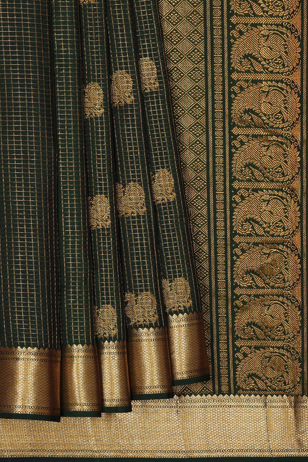 Image of Kanchipattu Bottle Green Brocade Saree