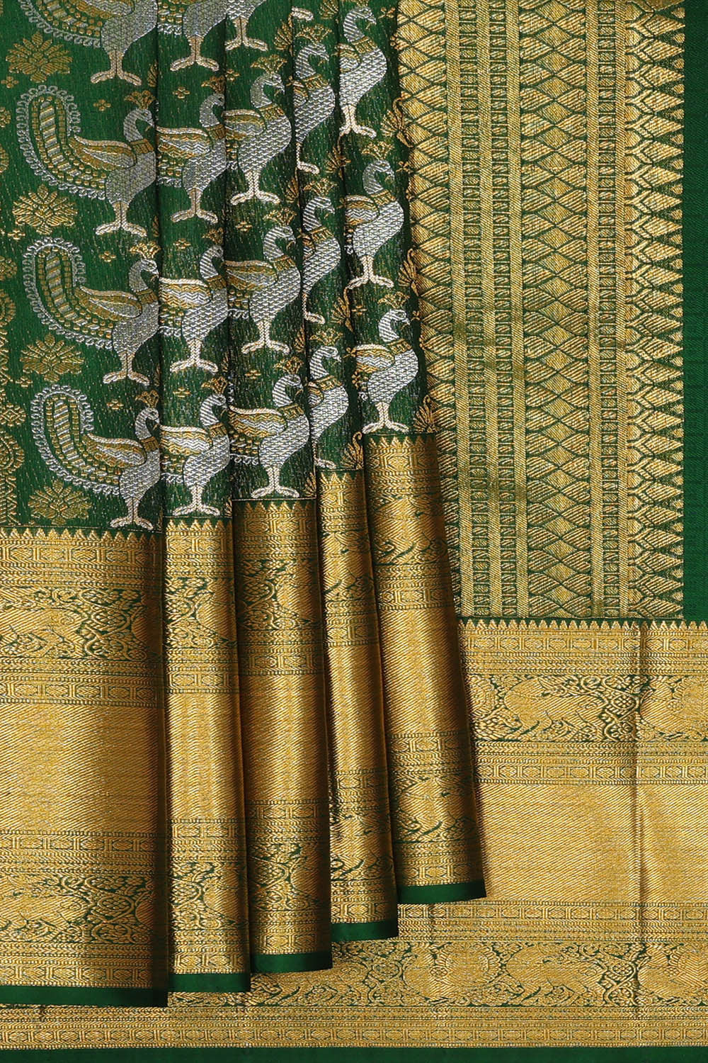 Image of Kanchipattu Bottle Green Brocade Saree