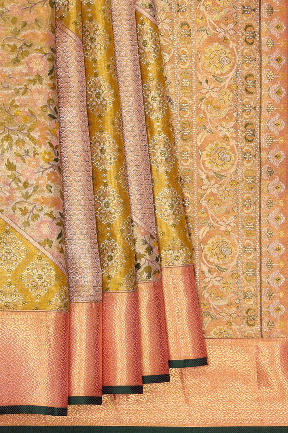 Image of Kanchipattu Golden Yellow Tissue Brocade Saree