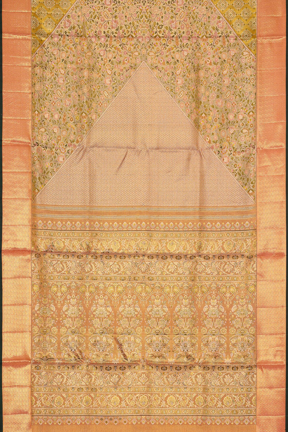 Image of Kanchipattu Golden Yellow Tissue Brocade Saree