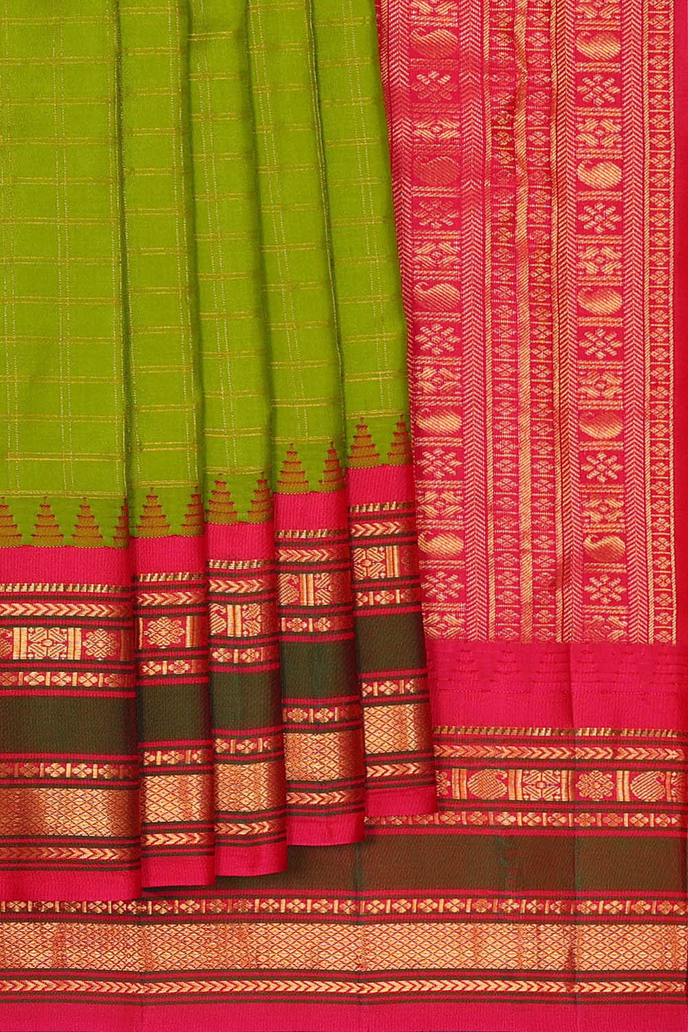 Image of Gadwal Silk Parrot Green Saree