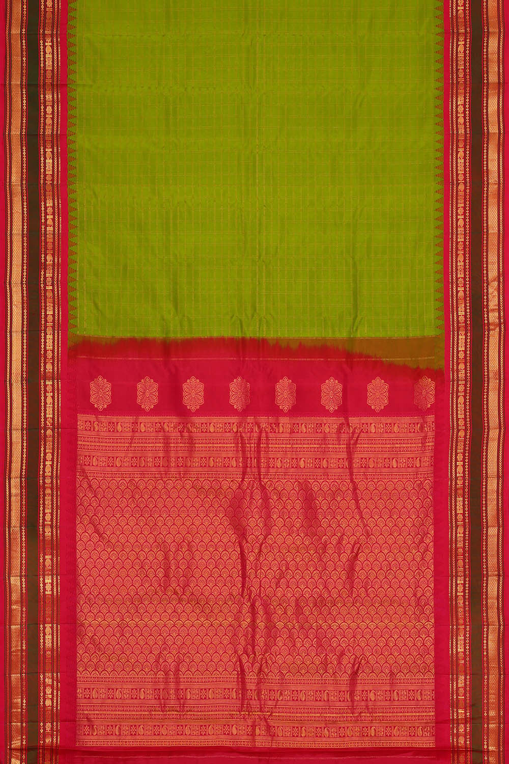 Image of Gadwal Silk Parrot Green Saree
