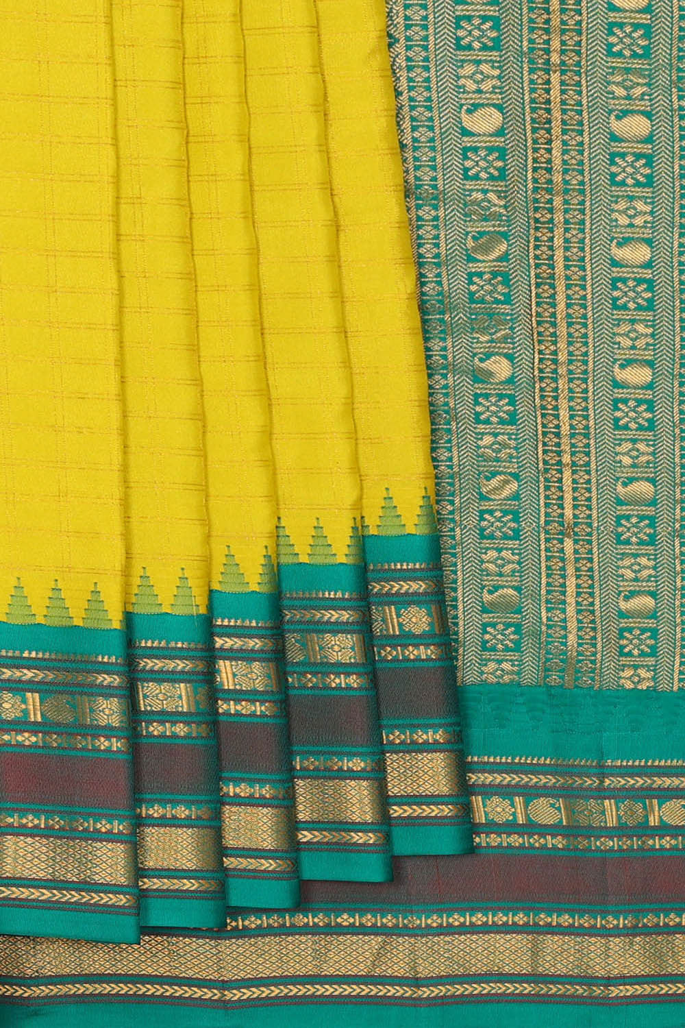 Image of Gadwal Silk Yellow Saree
