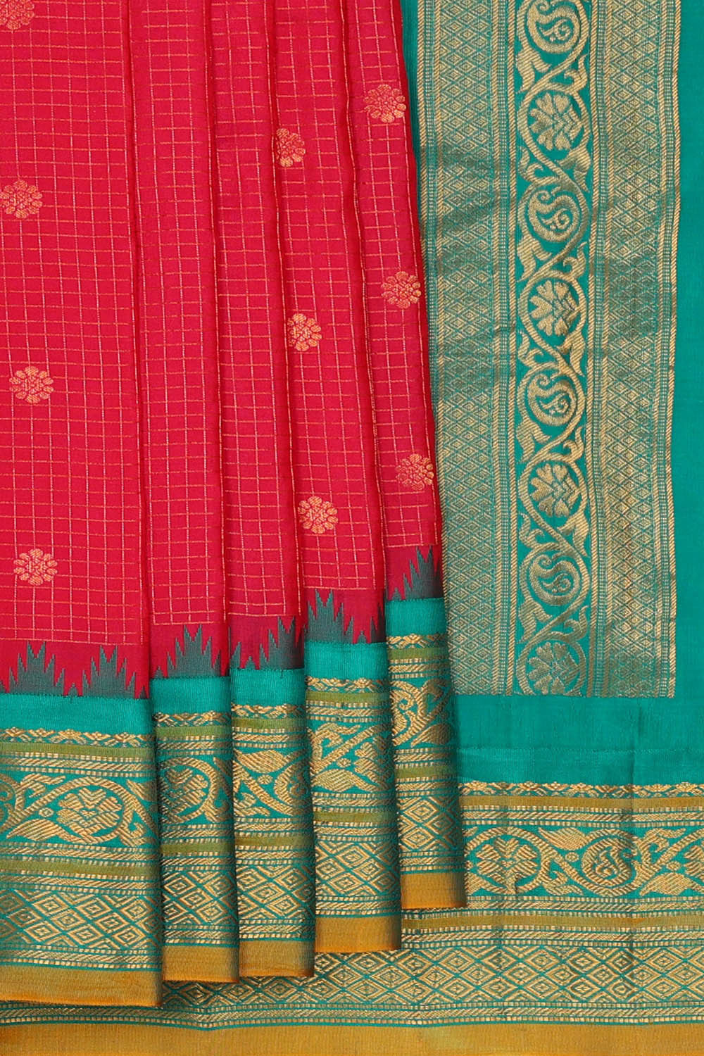 Image of Gadwal Silk Red Saree