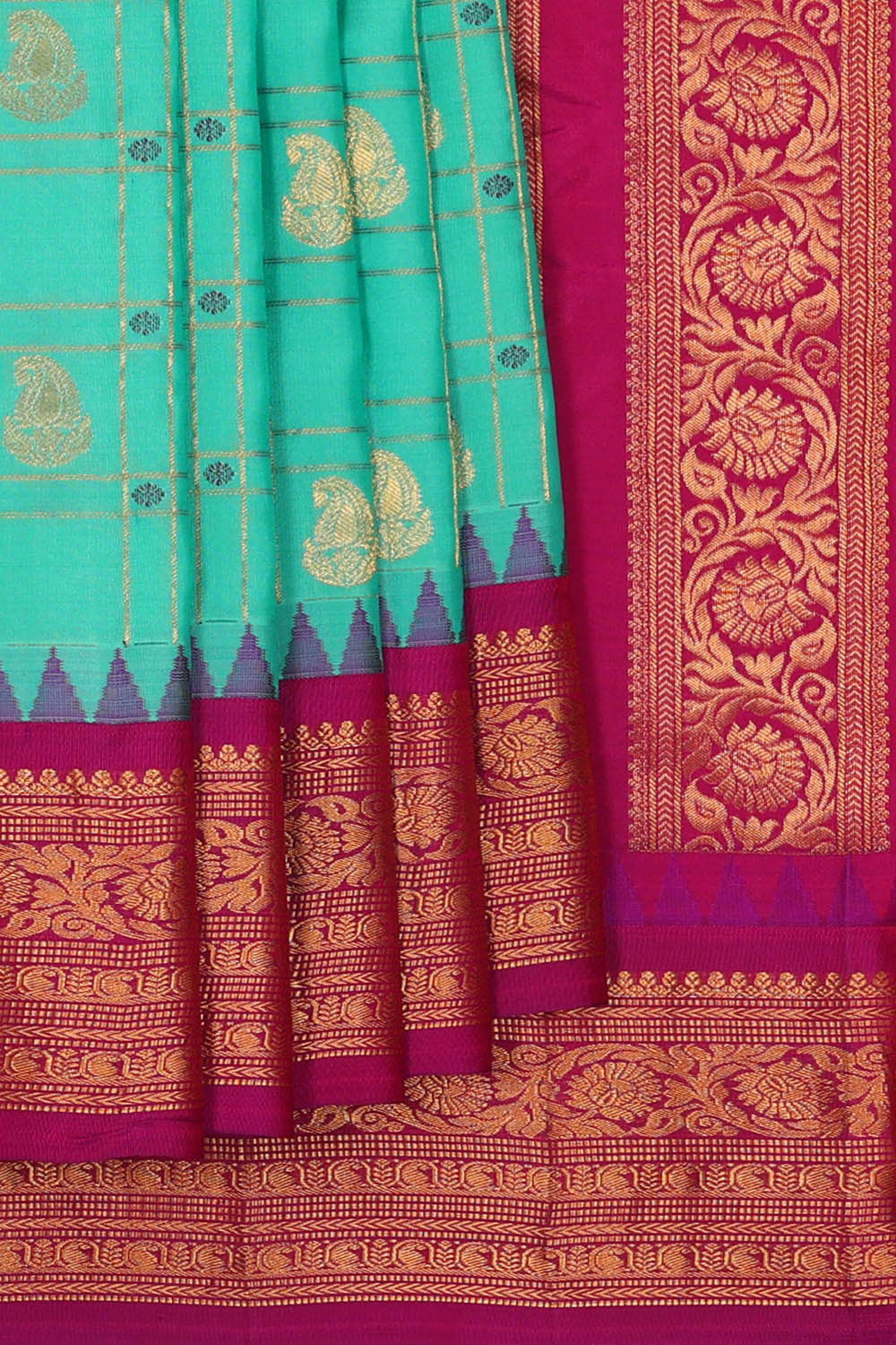 Gadwal Silk Turquoise Blue Saree