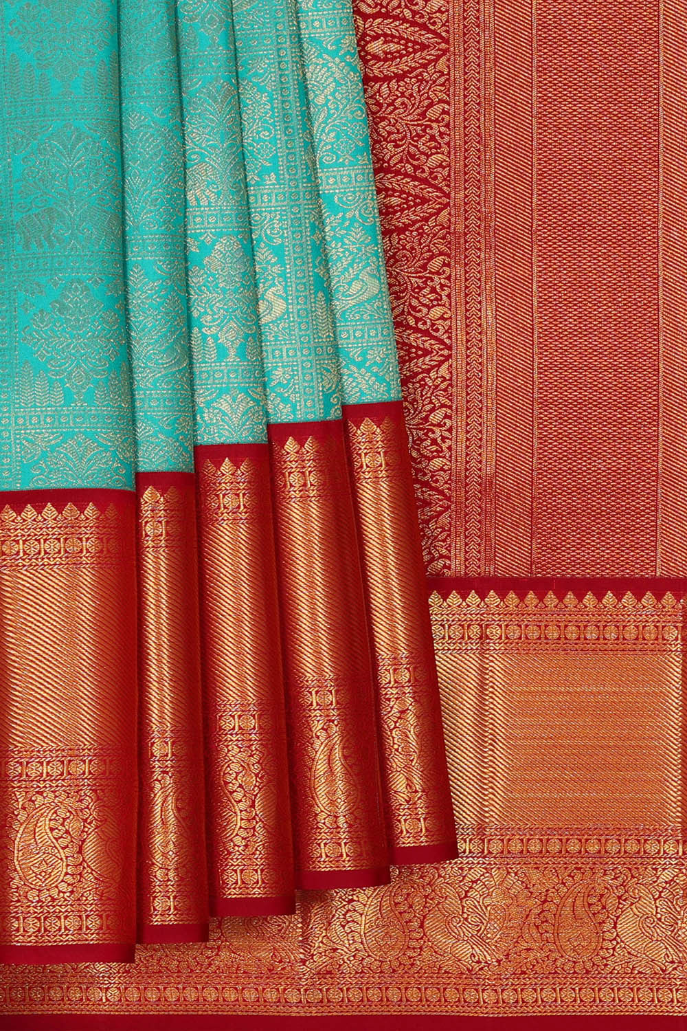 Image of Kanchipattu Turquoise Blue Brocade Saree