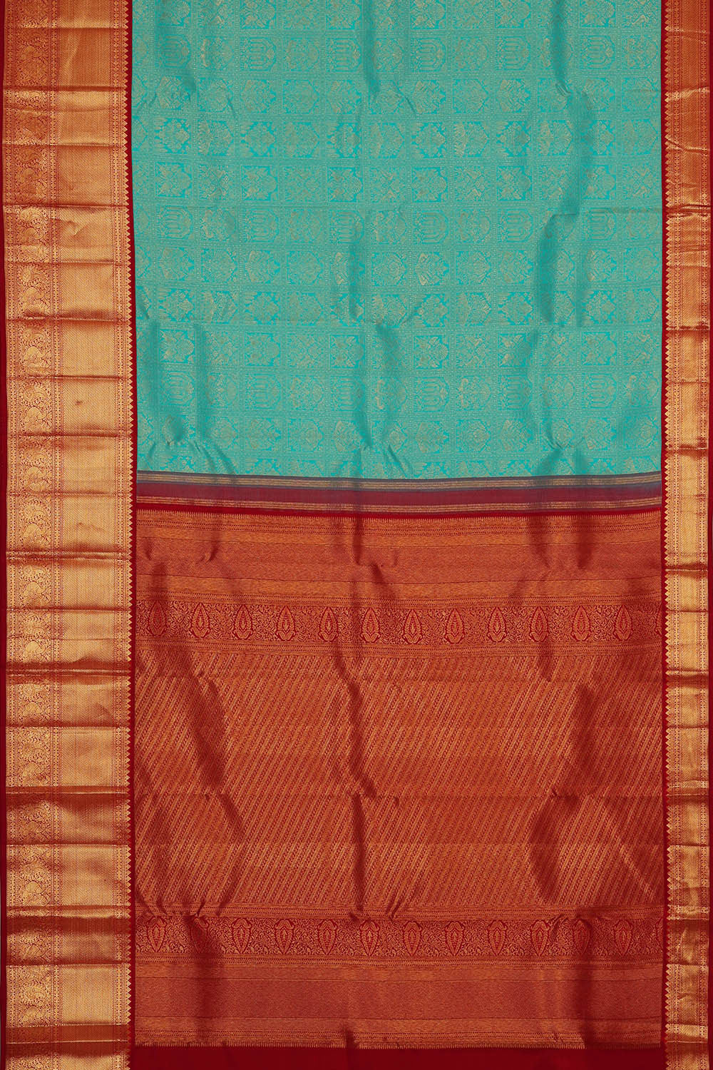 Image of Kanchipattu Turquoise Blue Brocade Saree