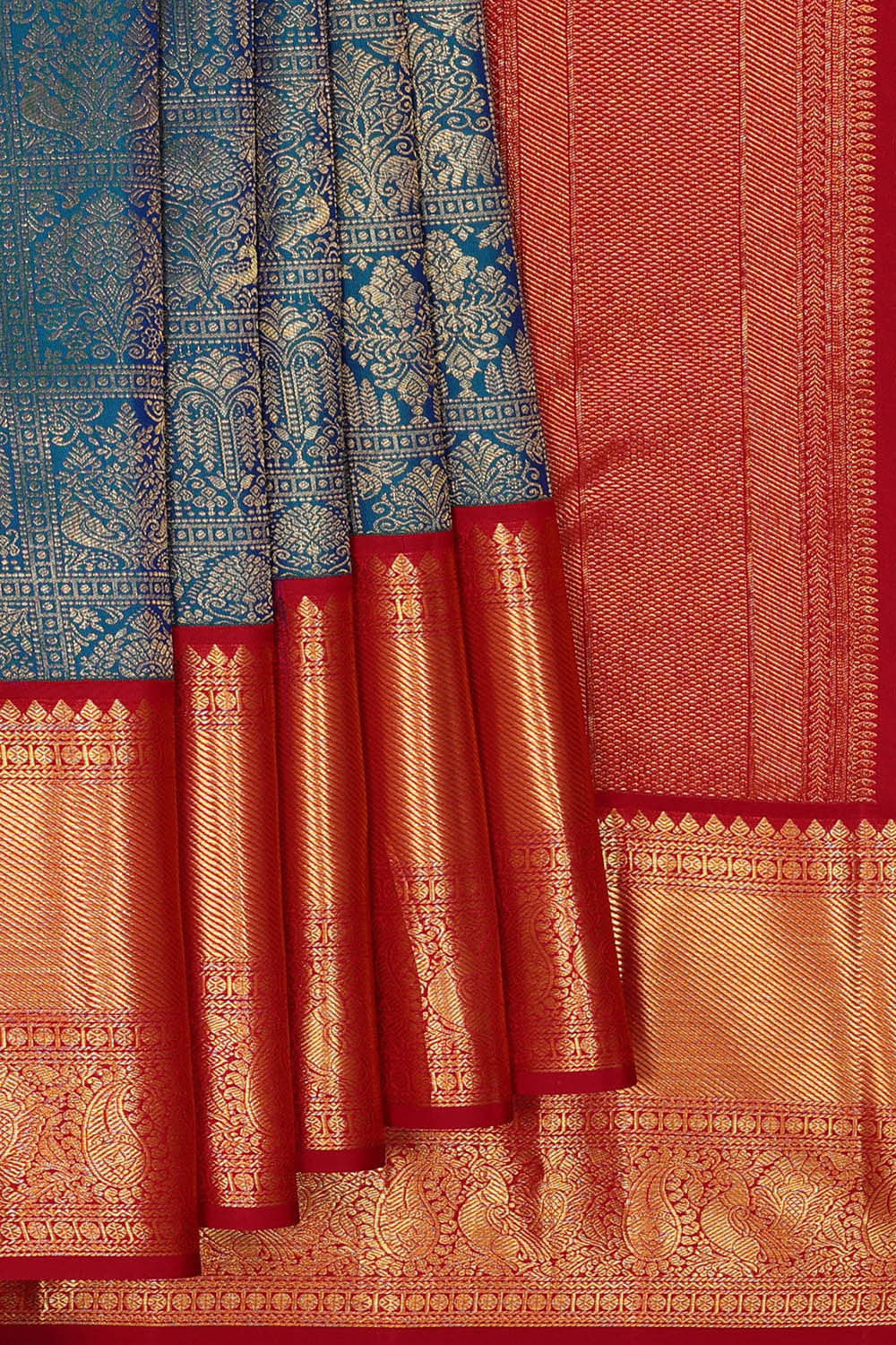 Image of Kanchipattu Peacock Blue Brocade Saree