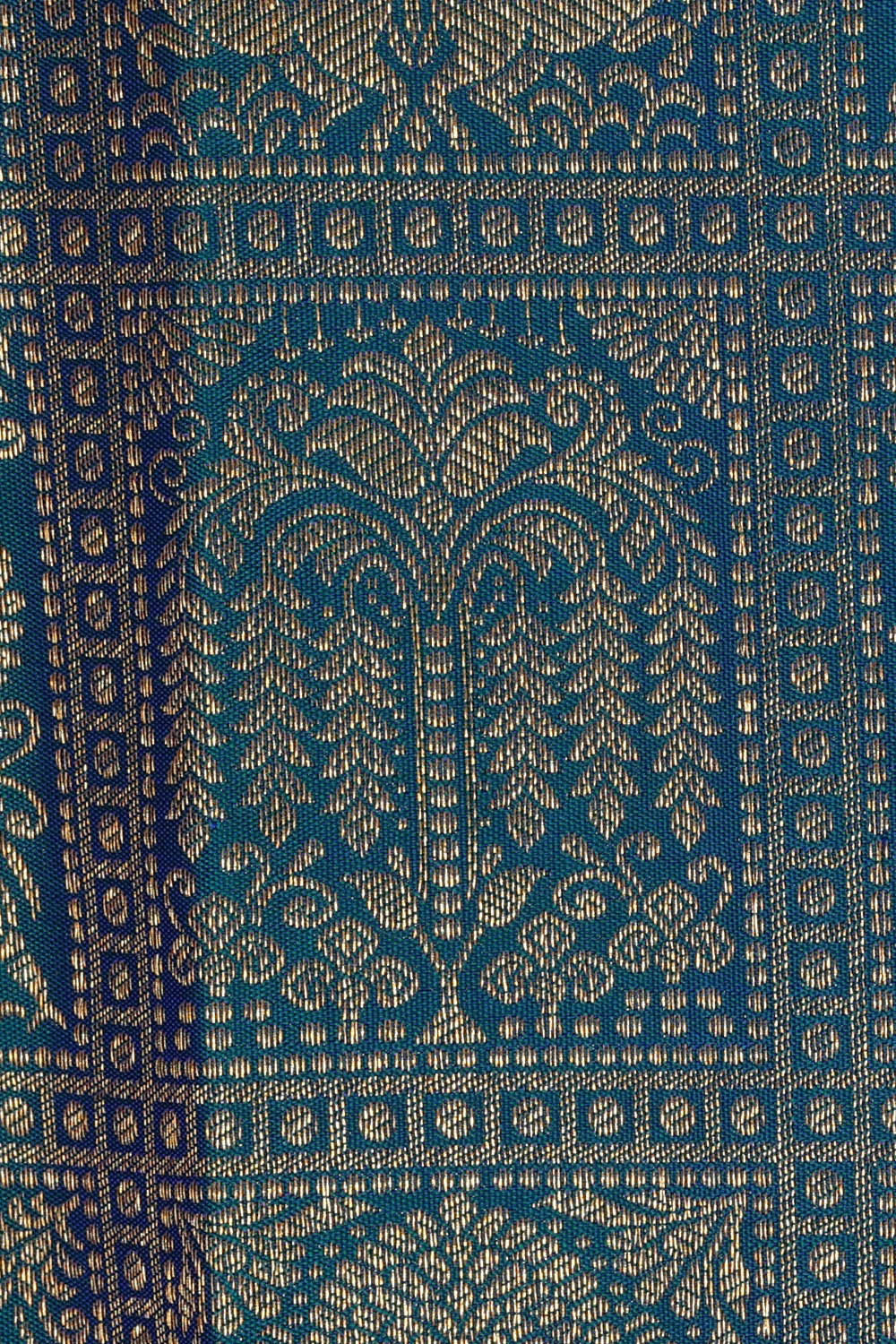 Image of Kanchipattu Peacock Blue Brocade Saree
