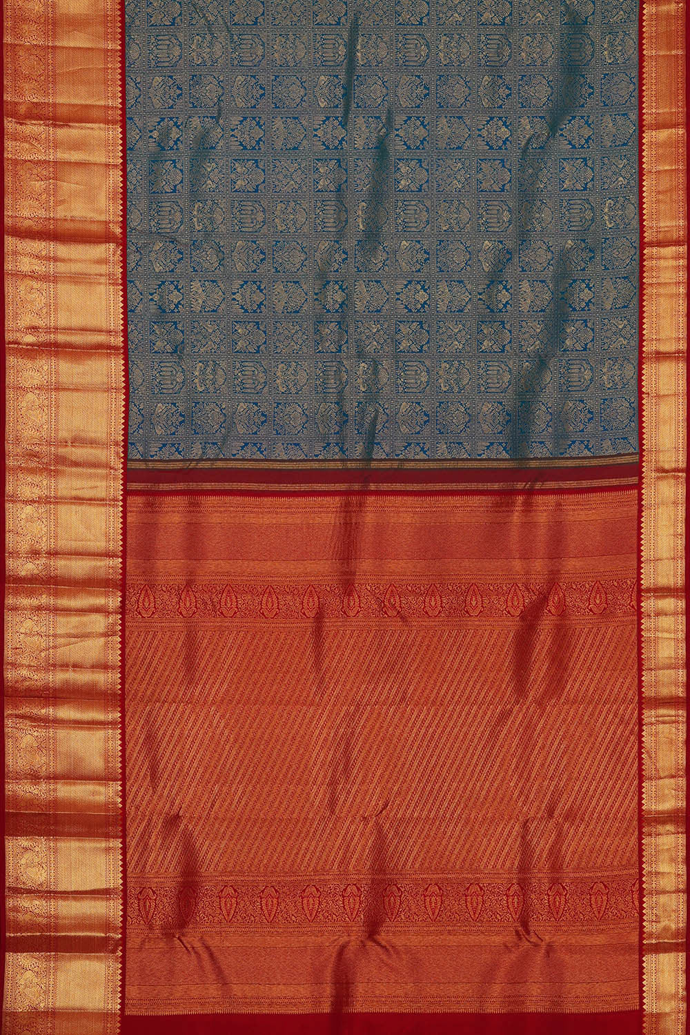 Image of Kanchipattu Peacock Blue Brocade Saree