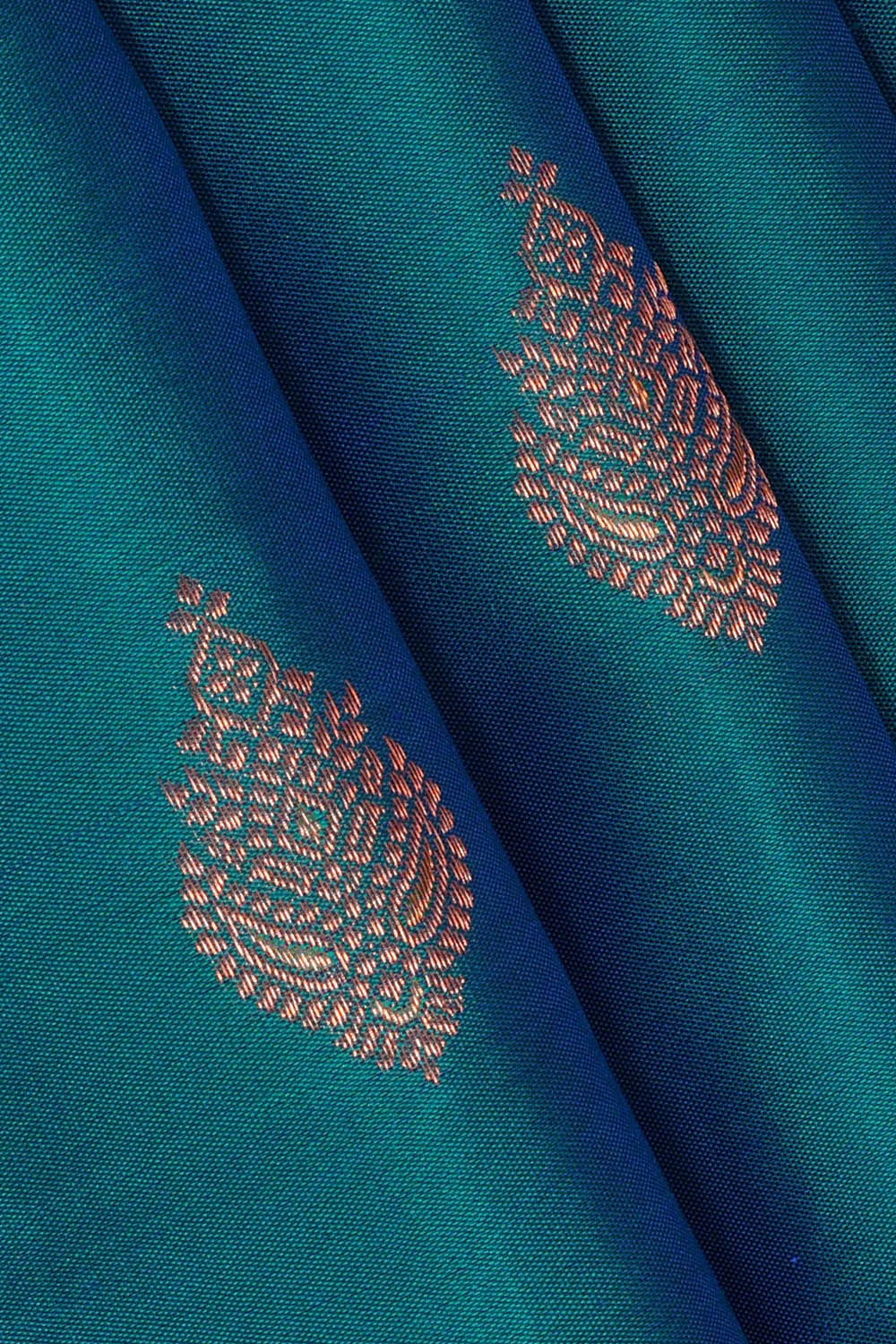 Image of Kanchipattu Peacock Blue Brocade Saree