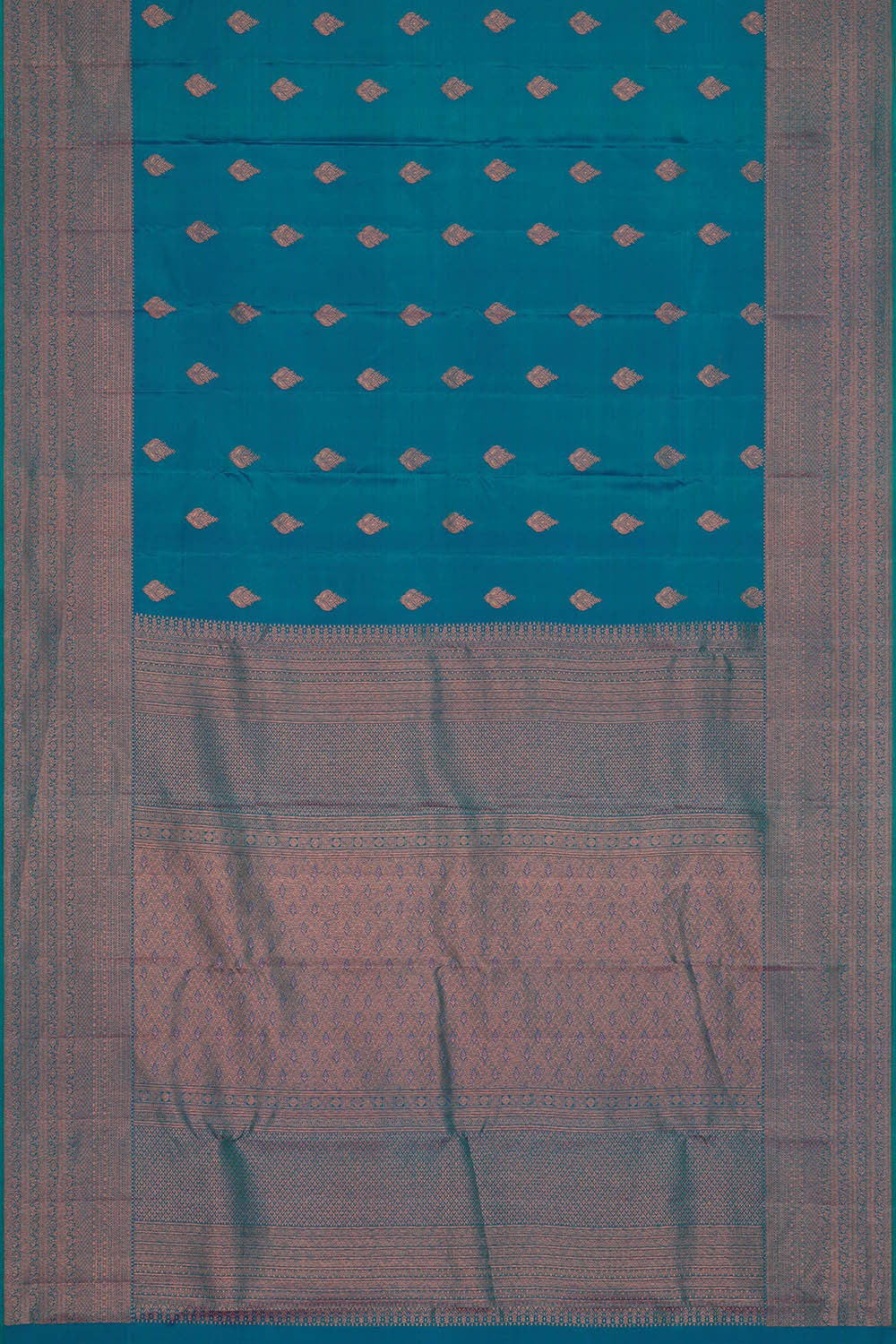 Image of Kanchipattu Peacock Blue Brocade Saree