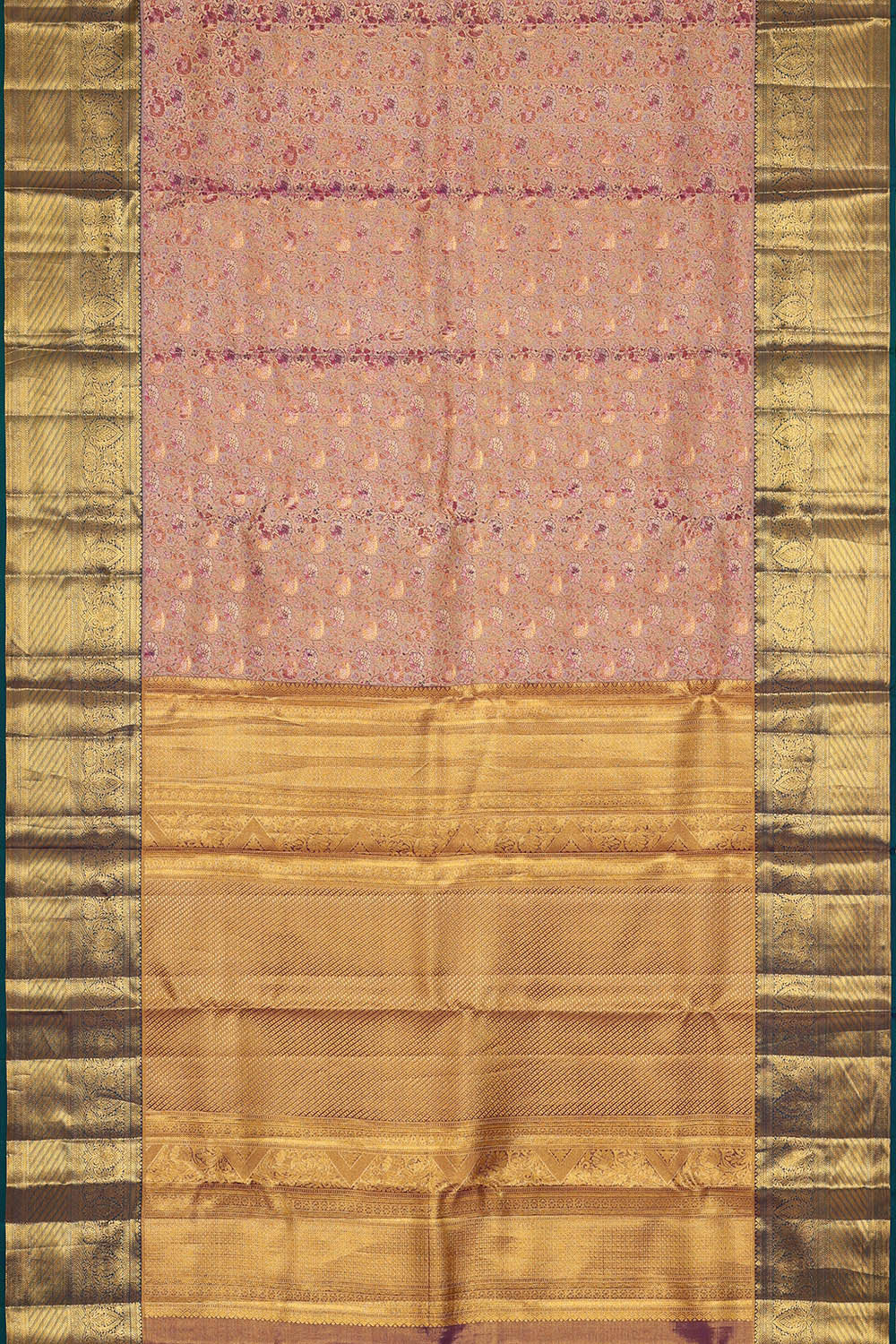 Image of Kanchipattu Golden Pink Tissue Brocade Saree