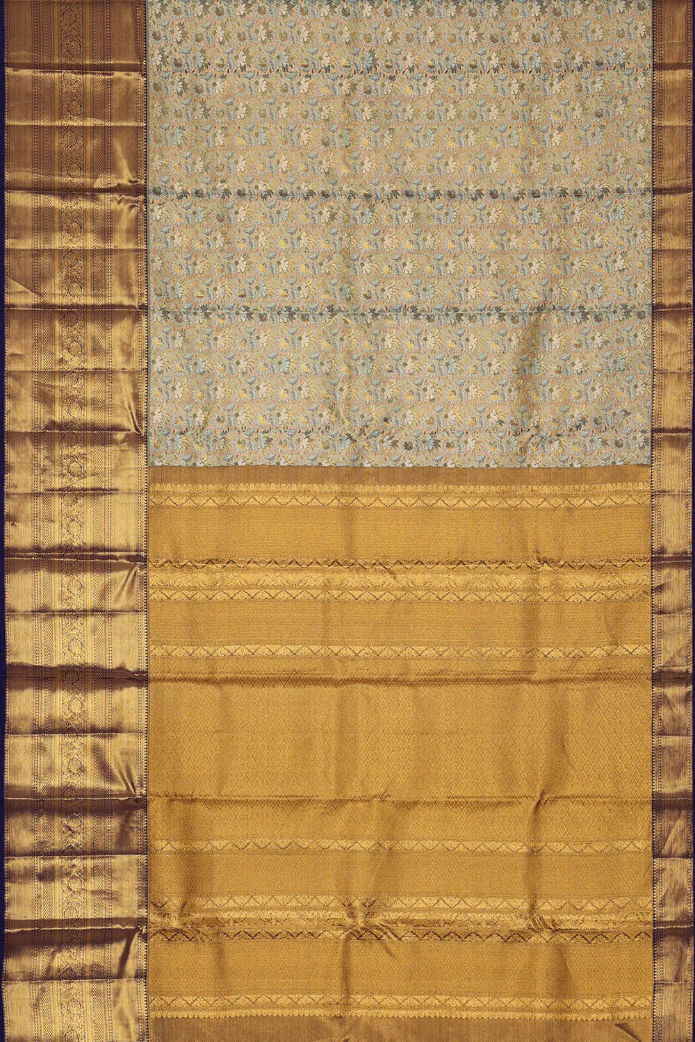 Image of Kanchipattu Golden Blue Tissue Brocade Saree