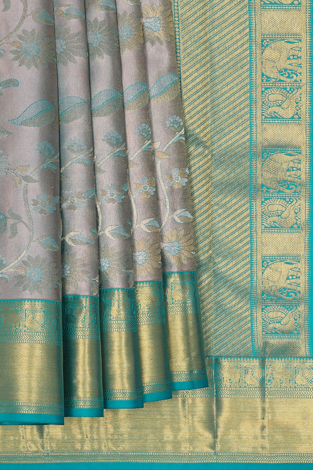 Image of Kanchipattu Grey Brocade Saree