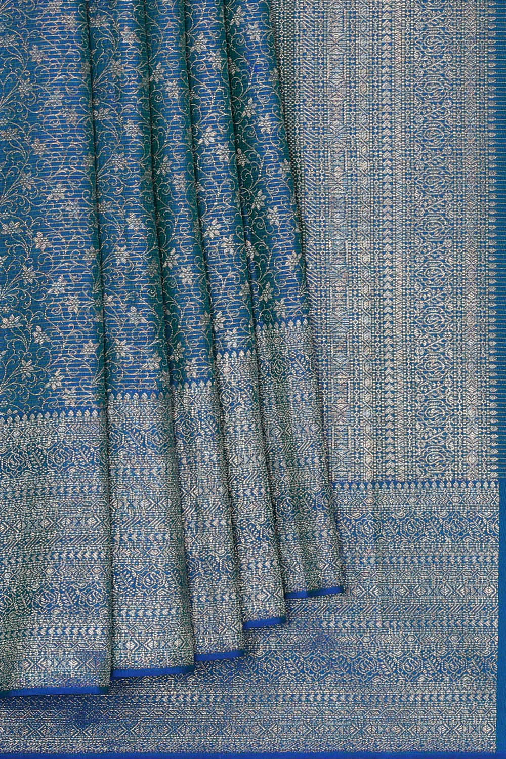 Image of Kanchipattu Peacock Blue Brocade Saree