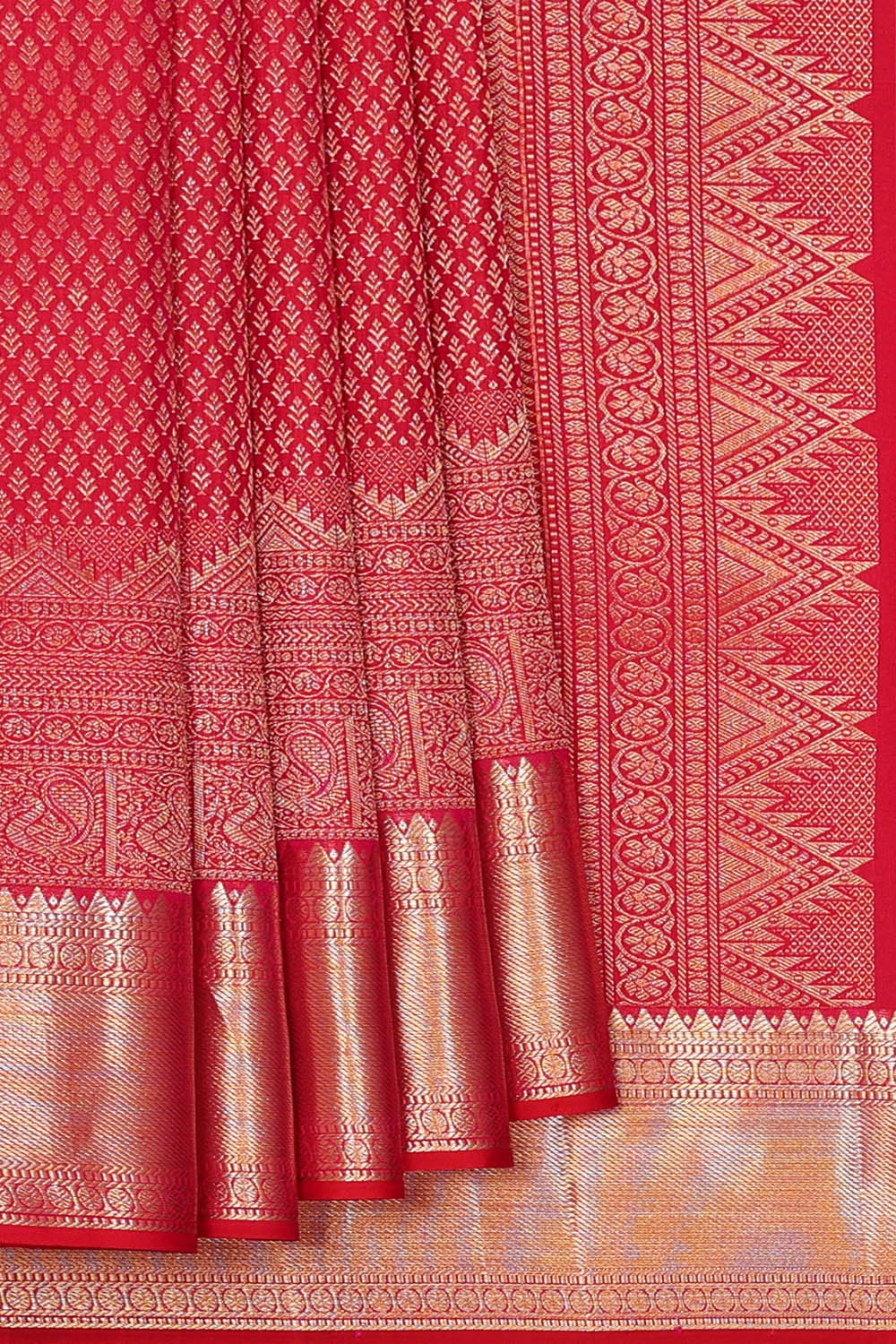 Image of Kanchipattu Pinkish Red Brocade Saree