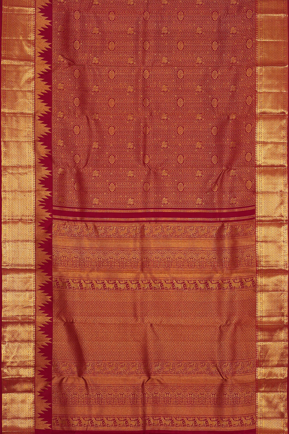 Image of Kanchipattu Dark Red Brocade Saree