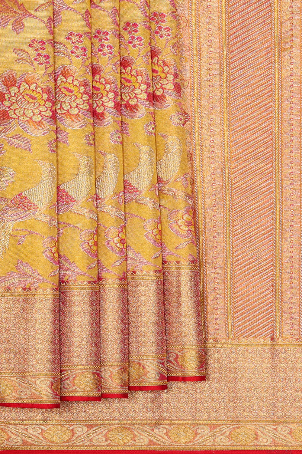 Image of Kanchipattu Golden Yellow Tissue Brocade Saree