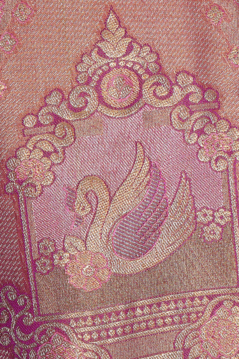 Image of Kanchipattu Golden Pink Tissue Brocade Saree