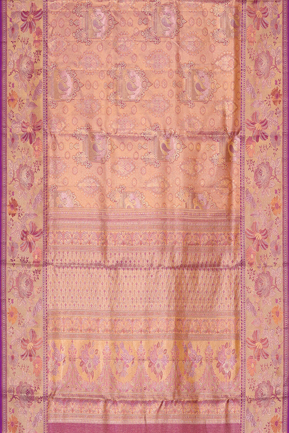 Image of Kanchipattu Golden Pink Tissue Brocade Saree
