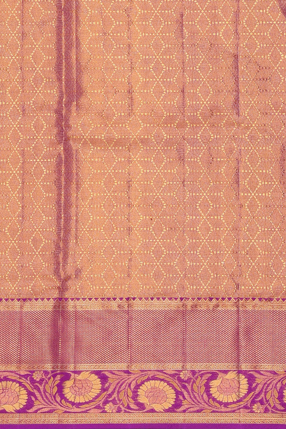 Image of Kanchipattu Golden Pink Tissue Brocade Saree