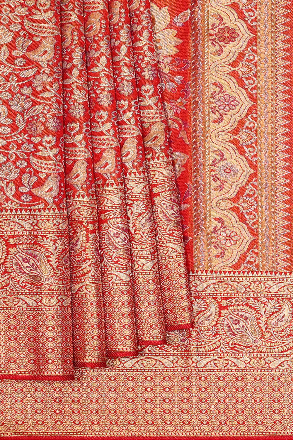 Image of Kanchipattu Red Tissue Brocade Saree