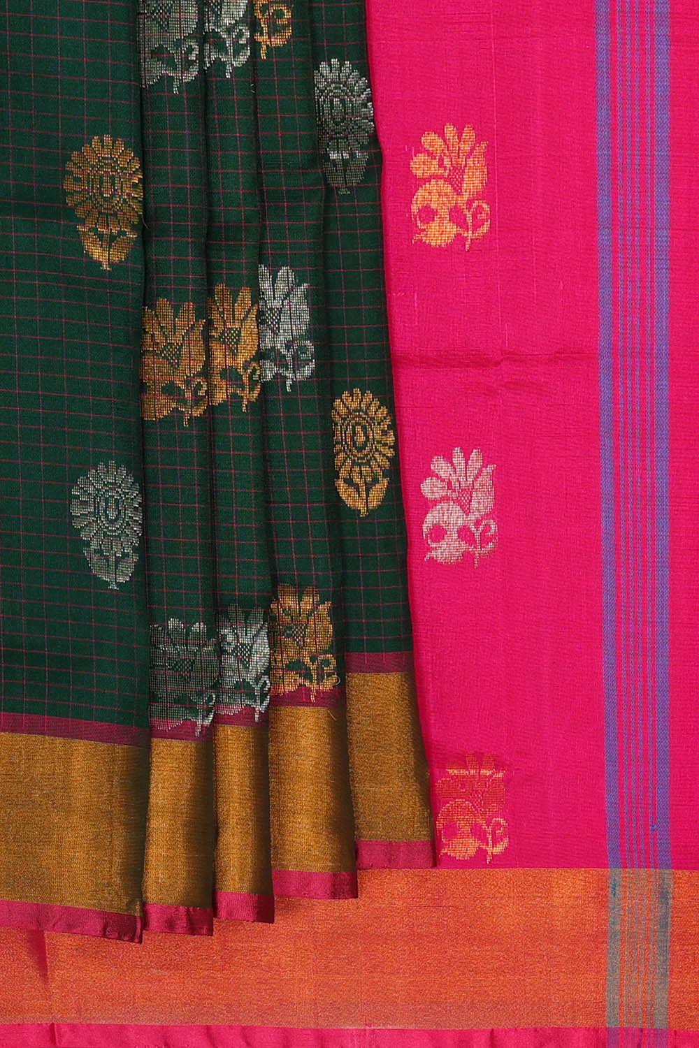 Image of Uppada Silk Dark Green Saree