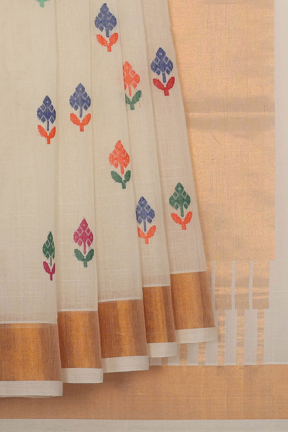 Image of Ponduru Cotton Cream Saree