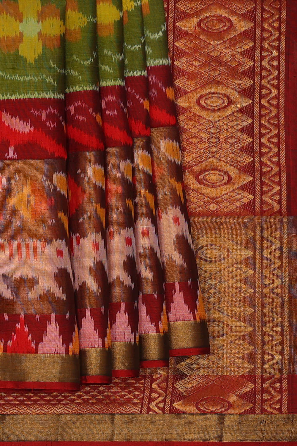 Image of Golden Green Silk Saree