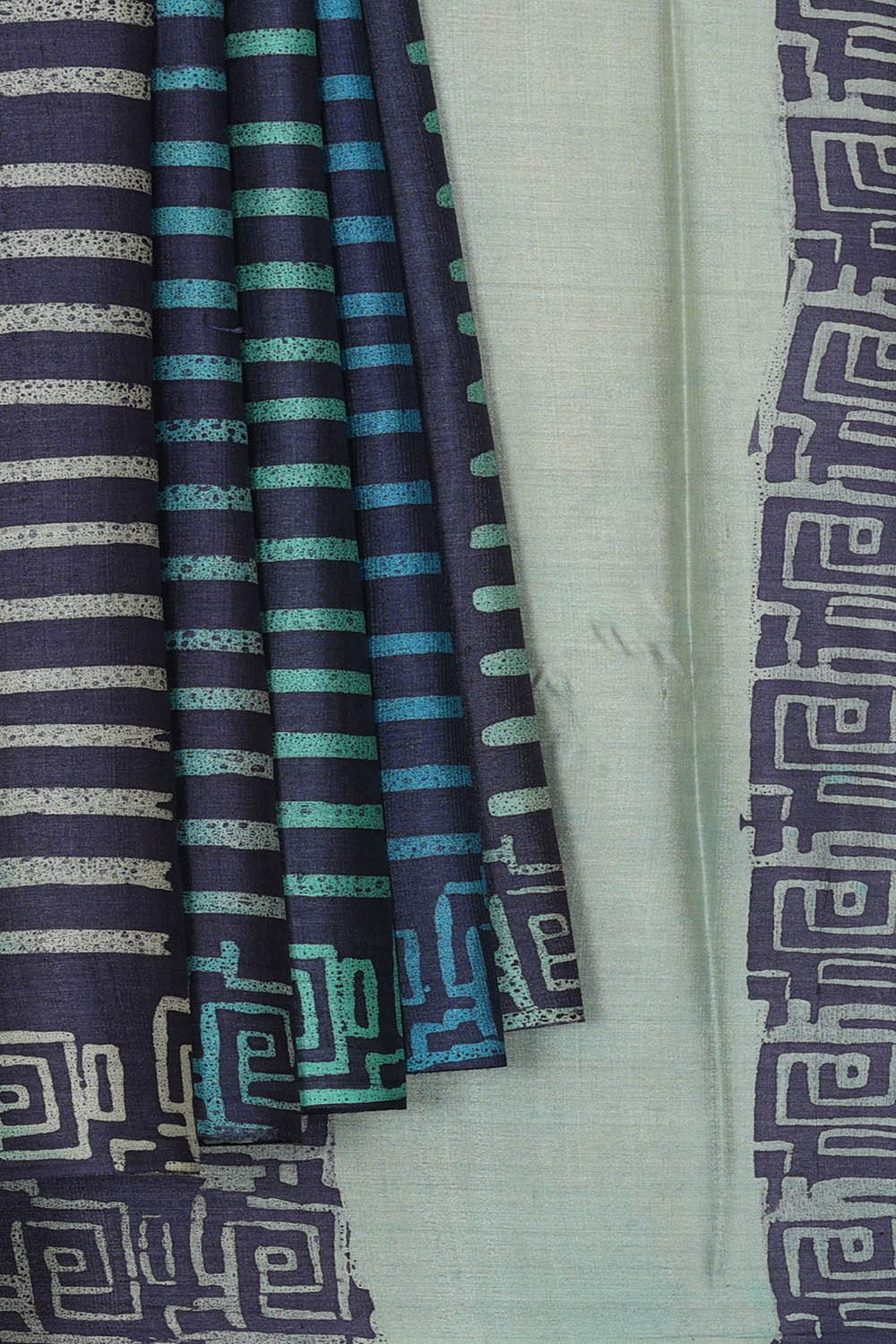 Image of Tussar Silk Navy Blue Saree