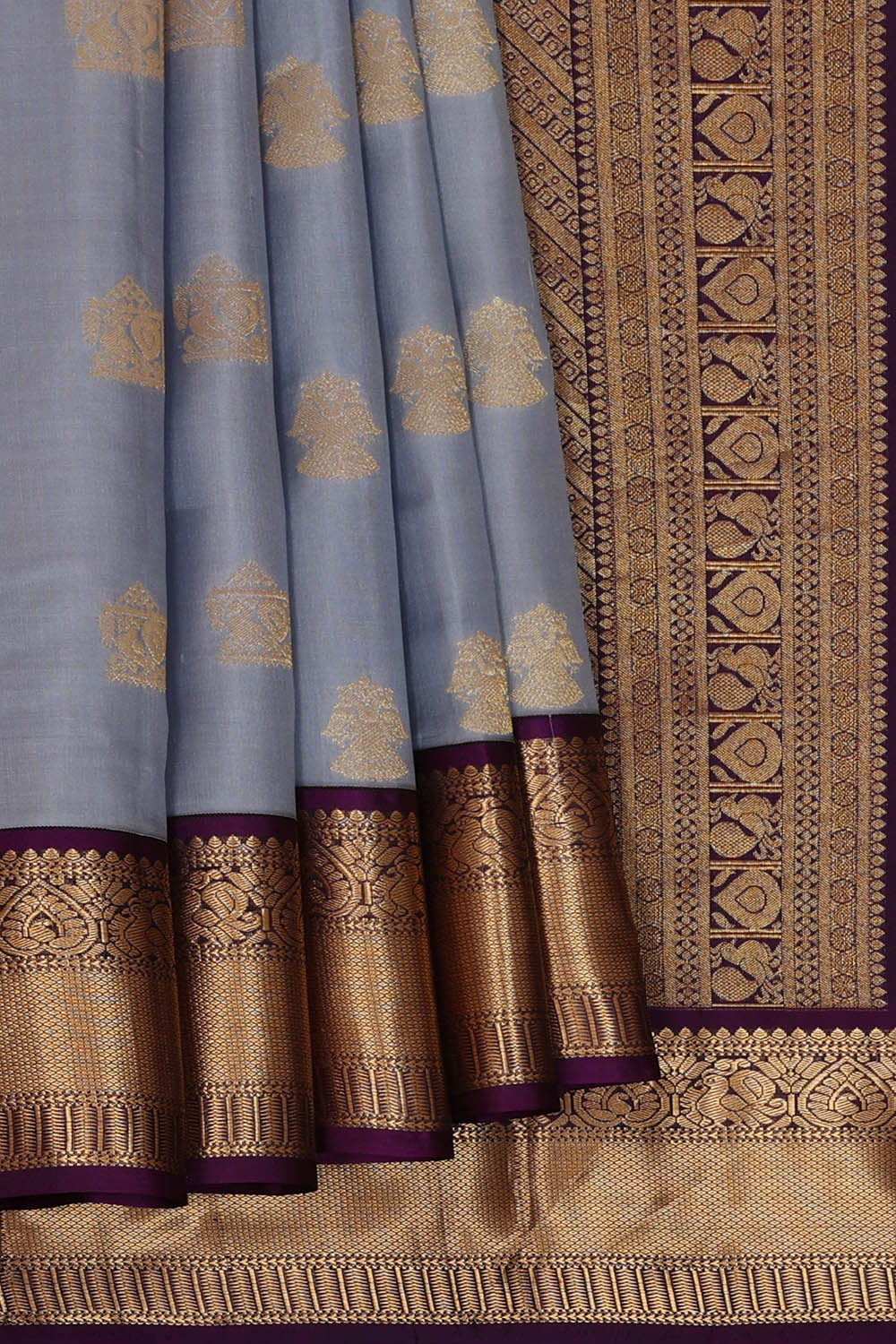 Image of Kanchipattu Silk Grey Saree