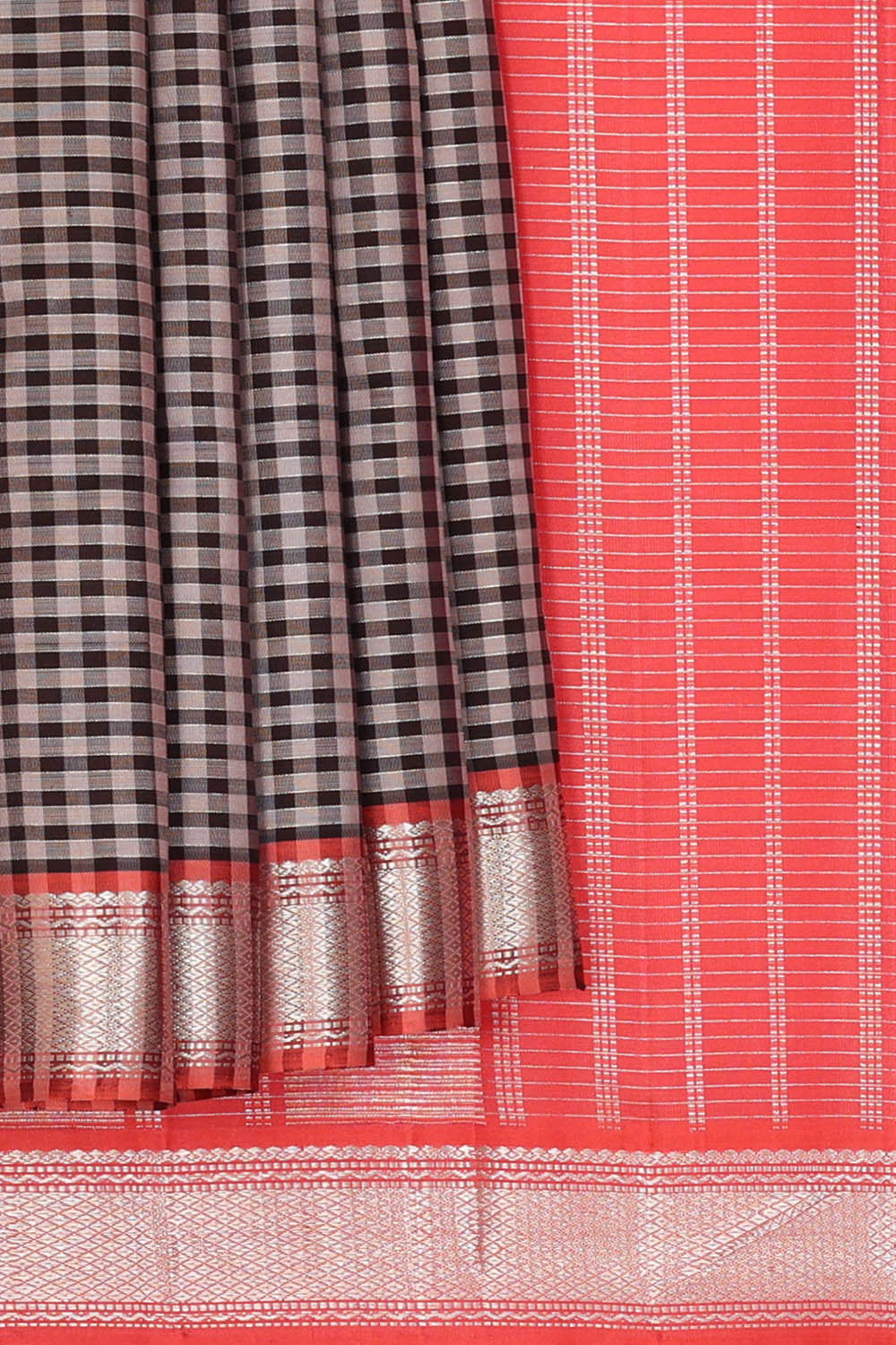 Image of Black-White Arani Silk Saree