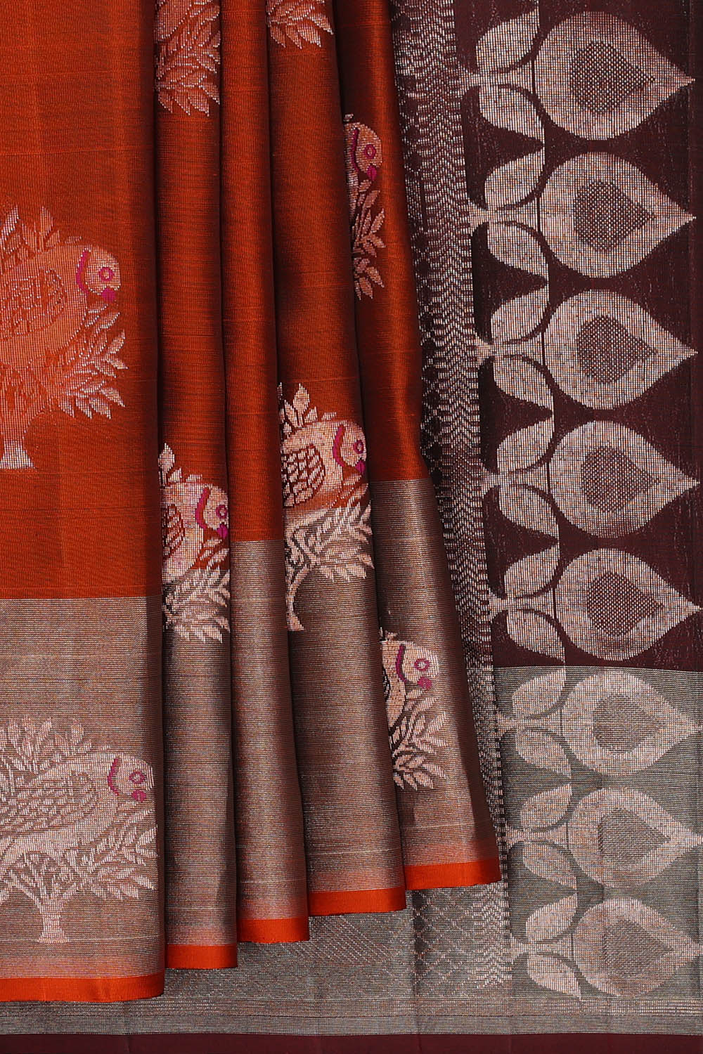 Image of Kanchipattu Silk Burnt Orange Saree