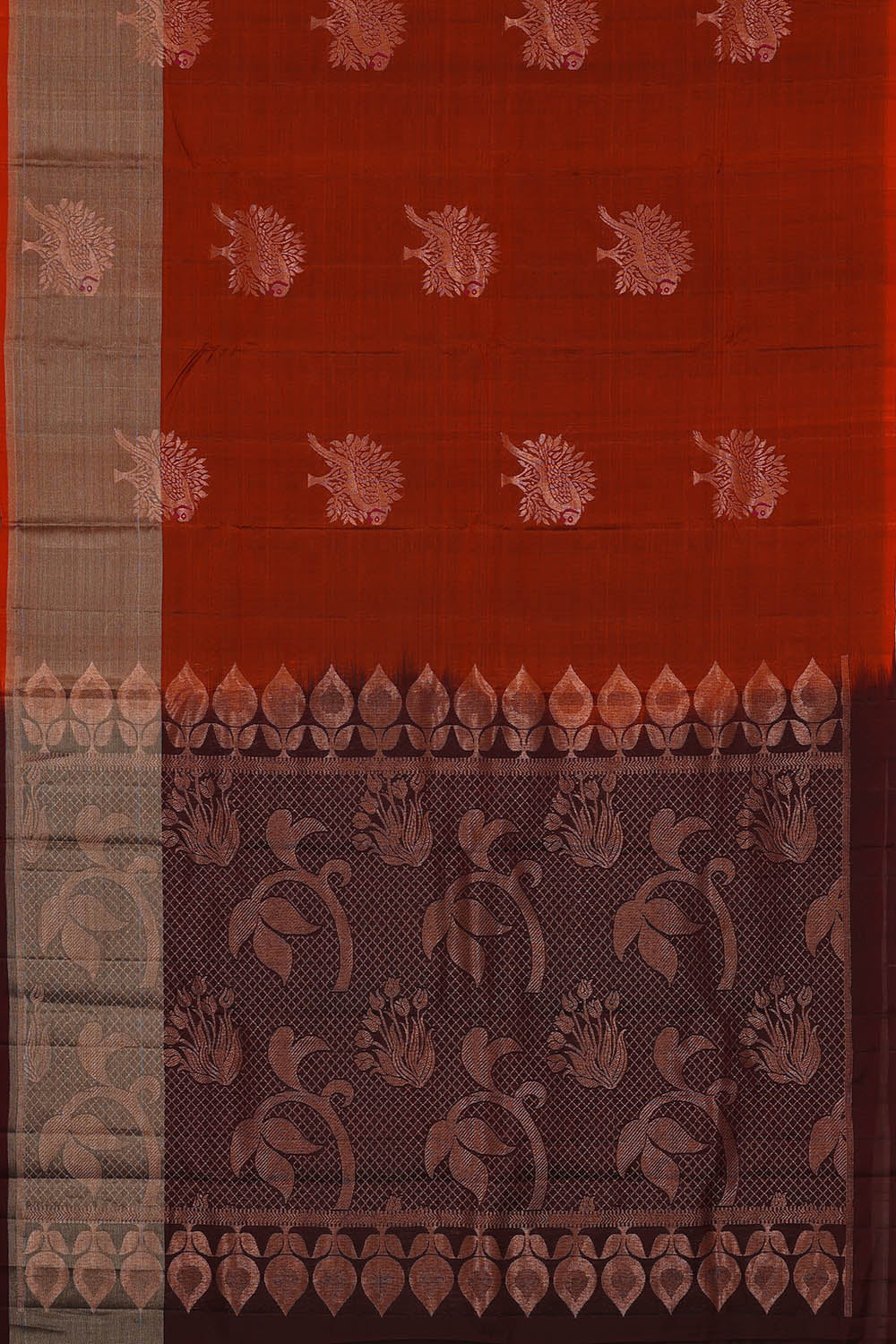 Image of Kanchipattu Silk Burnt Orange Saree
