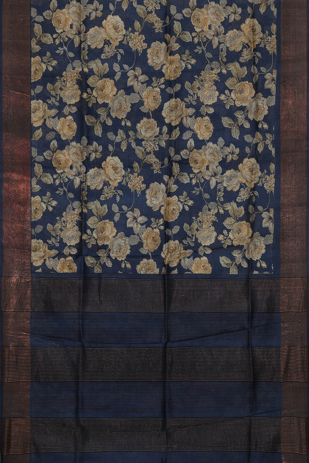 Image of Tussar Silk Dark Blue Saree